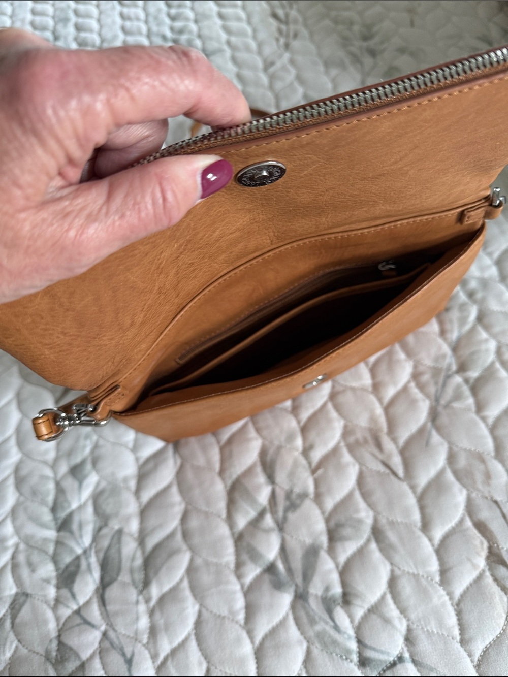 Brown & White Haircalf Crossbody Bag with Tan Leather Trim - Picture 3 of 4